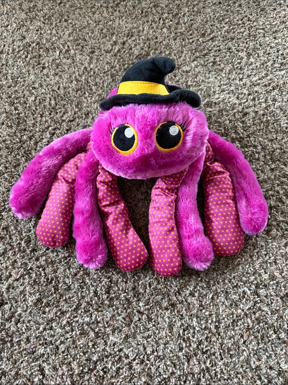 NWT Bootique XL Purple Spider Plush Dog Toy w/ Witch Hat and Multiple Squeakers